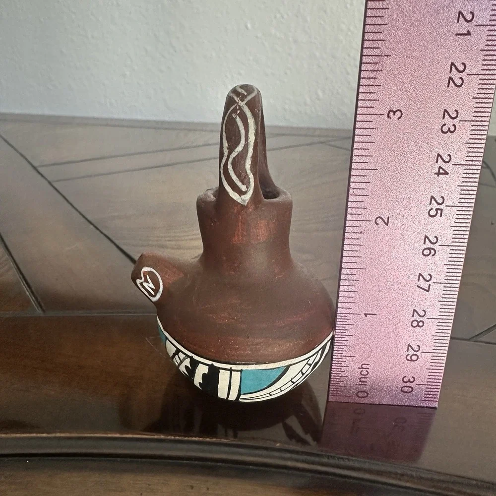 VTG Native American Pottery Mini 3.25 Inch Wedding Vase Geometric Artist Signed‎